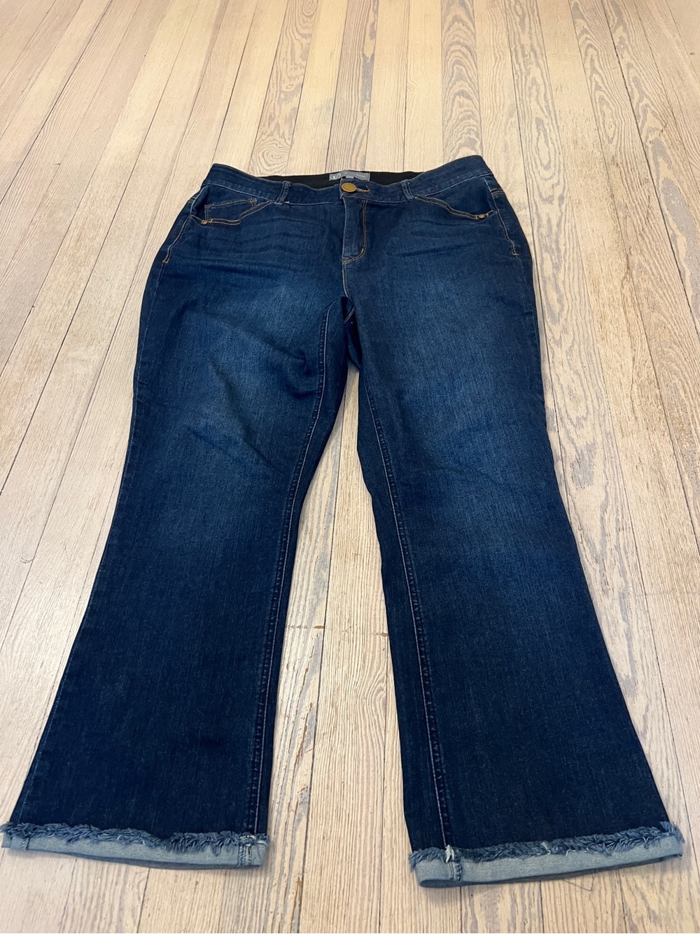 WIT & WISDOM Women’s Wide Leg Flare Jeans Dark Wash Raw Hem Plus Size 16W